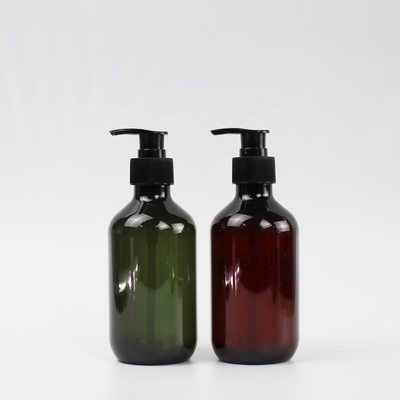 Nhà sản xuất Bán buôn Màu nâu xám 300ml Chai đựng dầu gội đầu bằng nhựa PET rỗng trong suốt có nắp bơm