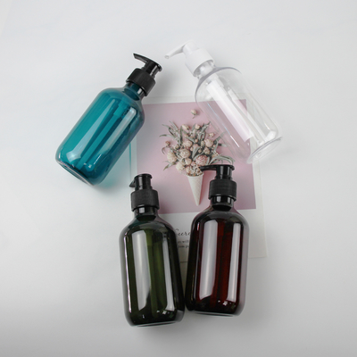 Nhà sản xuất Bán buôn Màu nâu xám 300ml Chai đựng dầu gội đầu bằng nhựa PET rỗng trong suốt có nắp bơm